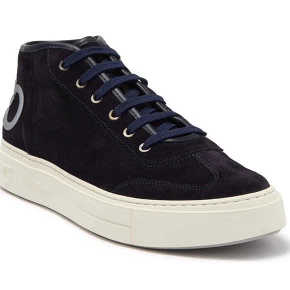 SALVATORE FERRAGAMO Gancini Suede Leather Sneaker NAVY BLUE BNIB $660 DUST BAG - Picture 2 of 14
